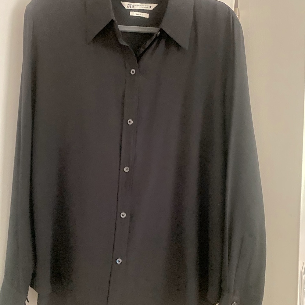 Zara black silk blouse xxl